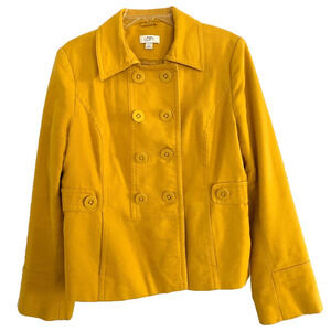 LOFT yellow lined collard hidden front pockets short jacket women's size Large